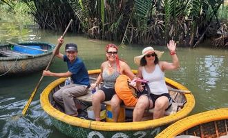 Bamboo round boat rowing, Hoi An ancient town, Vietnam travel
