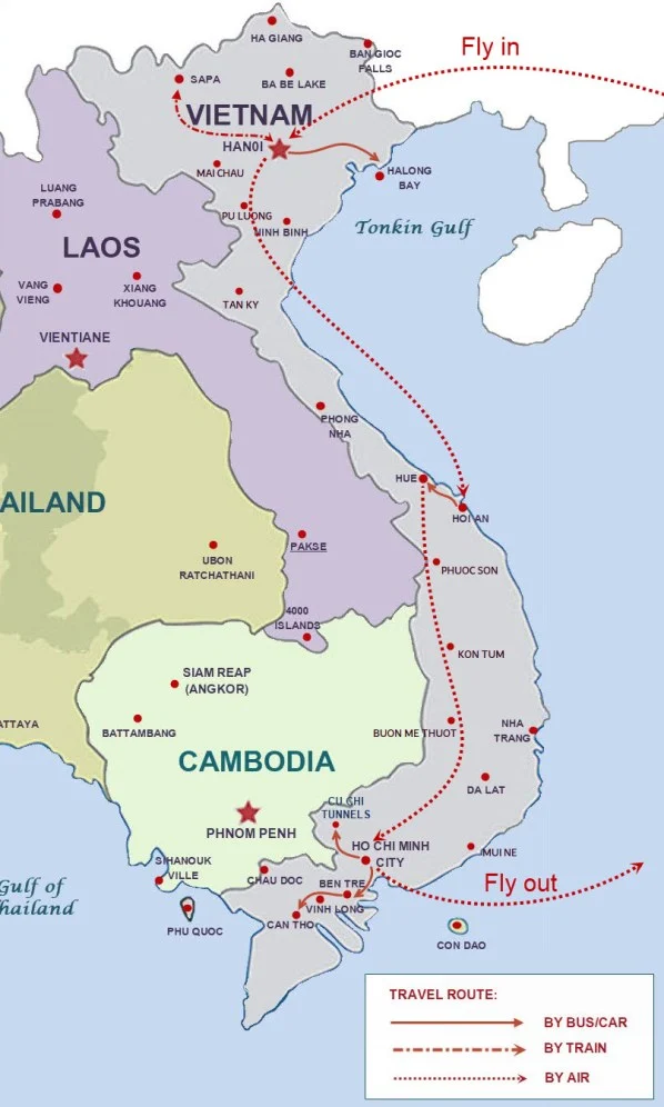 15 days Vietnam tour map 