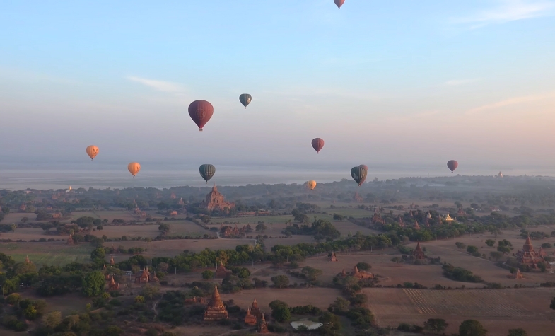 Colorful hot air balloons over Bagan at Myanmar’s Balloon Festival