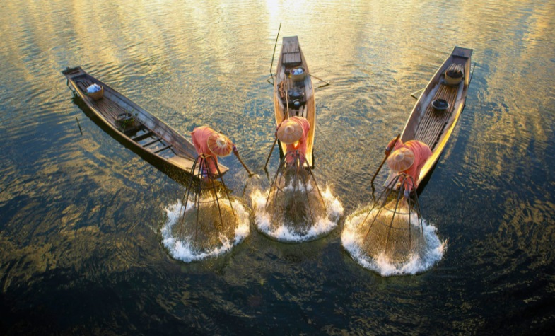 Inle Lake with floating gardens and ethnic tribes.